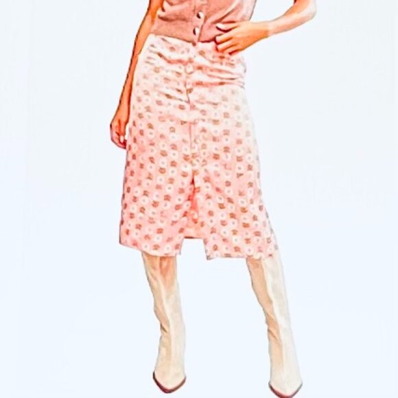 Free People Analise Polka Dot Button up Midi Skirt in Blush Combo (6) New/Tag - Picture 4 of 14
